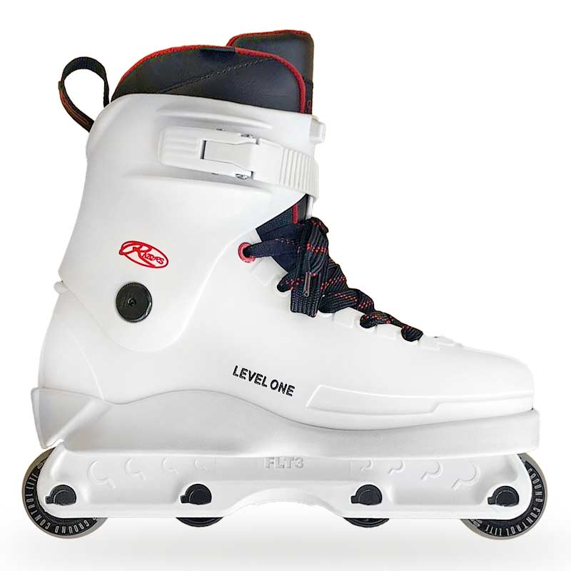 White roller skate with red accents on a white background