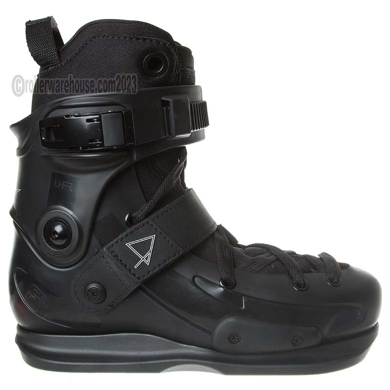 Black snowboard boot with visible brand logo on a white background