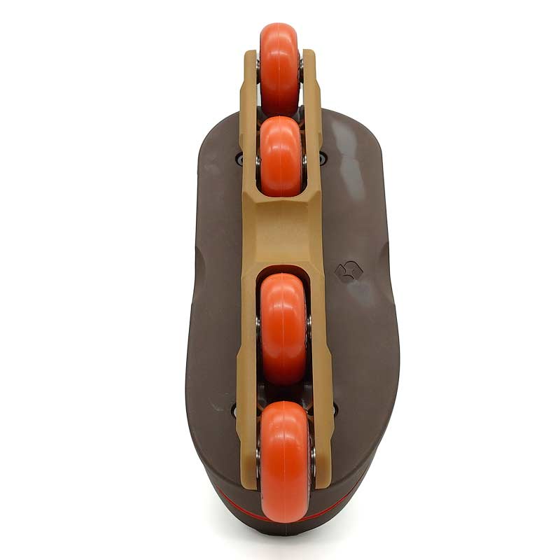 Three-wheeled object with orange wheels on a white background