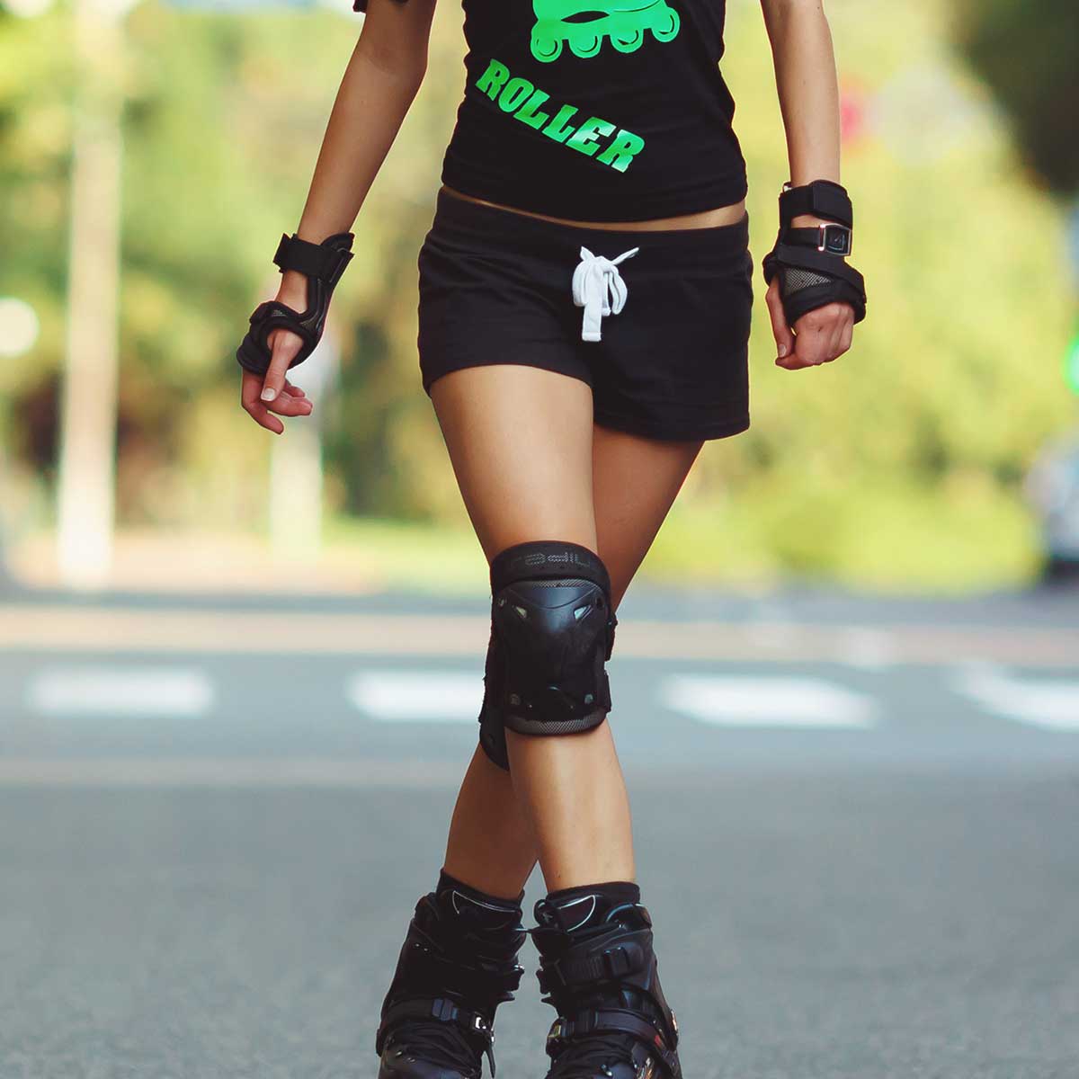 Skater wearing protective pads