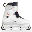 White roller skate with red accents on a white background