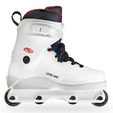 White roller skate with red accents on a white background