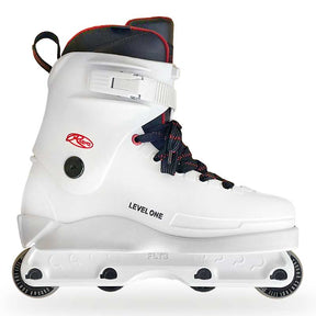 White roller skate with red accents on a white background