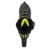 Black and yellow inline skate boot on a white background