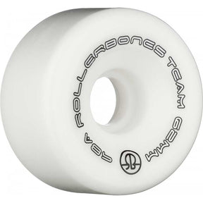 White roller skate wheel with branding on a white background