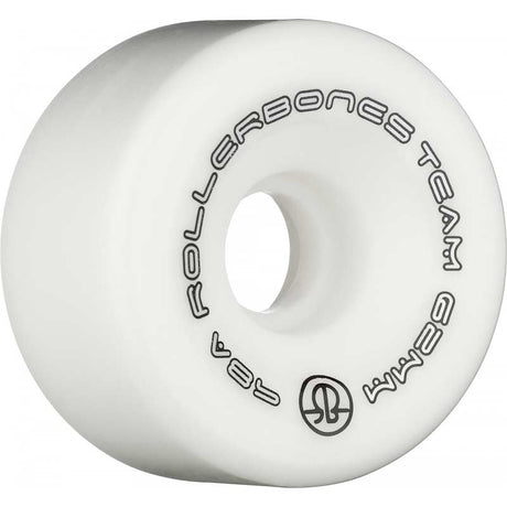 White roller skate wheel with branding on a white background
