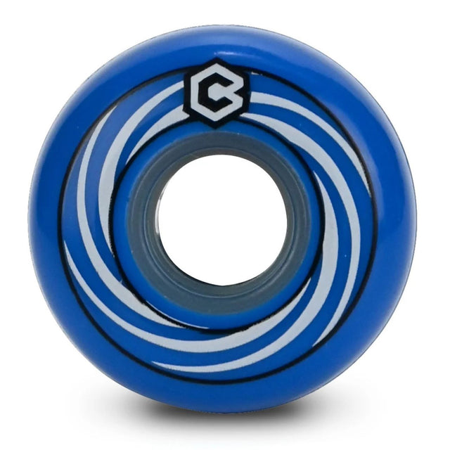 We're thrilled to welcome Zack Pollak to the Chroma team. Zack's hurricane design wheel features our rounded 58mm profile in 90A durometer, the perfect balance for any setup. The brilliant royal blue urethane looks great under any skate, and the custom packaging includes a matching sticker sheet. Blue urethane, silver and black graphic and logo inline aggressive round skate wheel. 