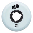 A single powder blue inline skate wheel with a black core and black text that reads "DEAD 58MM 92A". The wheel is featured against a white background.
