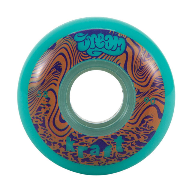 A green urethane skate wheel with an orange and purple graphic and text that reads "DREAM" and "KRAFT". The wheel is featured on a white background.