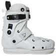 White rollerblade boot with black accents on a white background