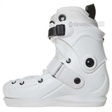 White rollerblade boot with black accents on a white background