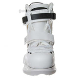 White boot with black straps on a white background