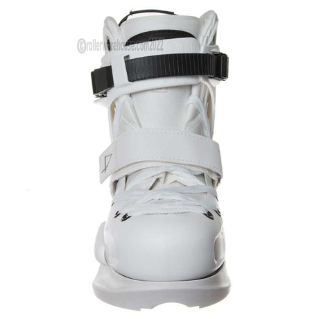 White boot with black straps on a white background