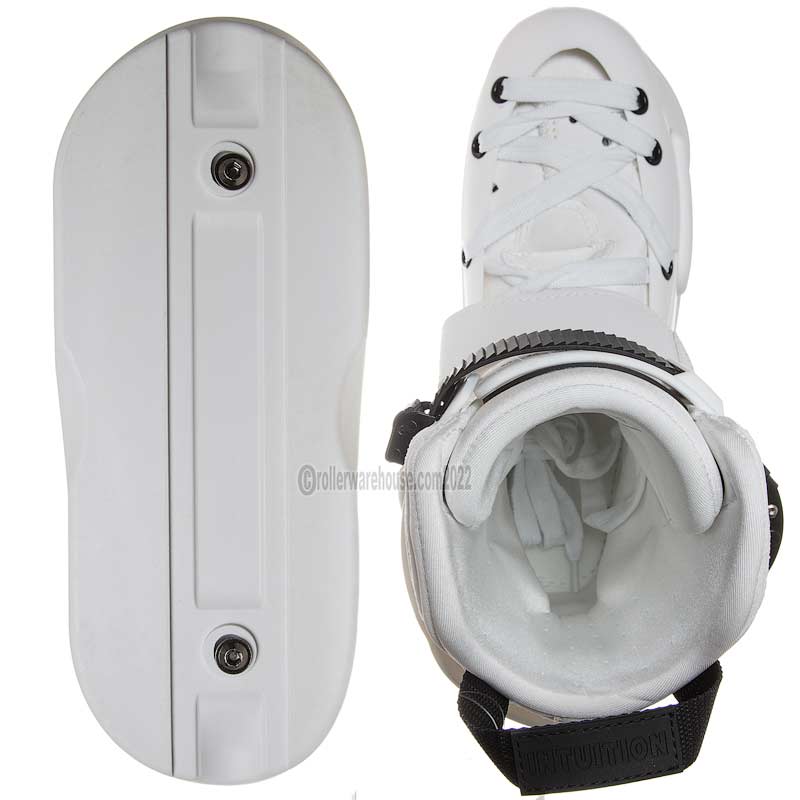 White rollerblade boot with protective side guard on a white background