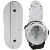 White rollerblade boot with protective side guard on a white background