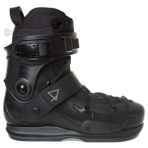 Black snowboard boot with visible brand logo on a white background