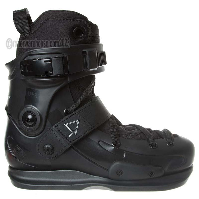 Black snowboard boot with visible brand logo on a white background