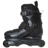 Black inline skate on a white background