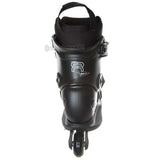 Black inline skate boot on a white background
