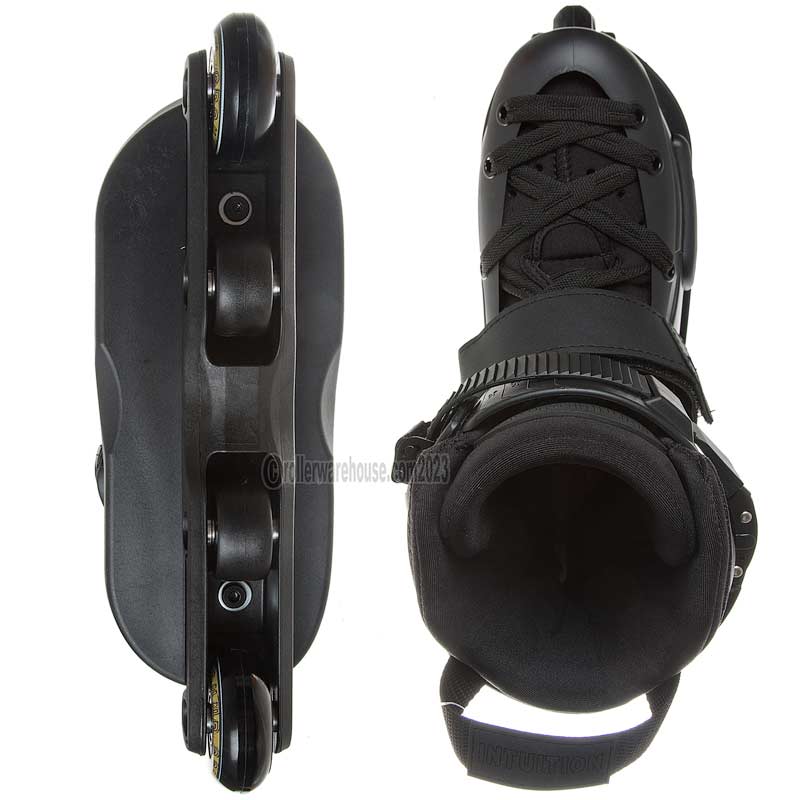 Black inline skate shown from top and side views on a white background