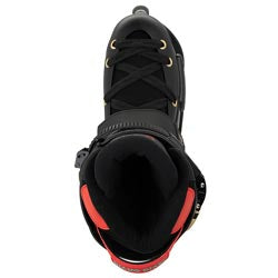 Black and red inline skate boot on a white background