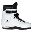 White ski boot with black accents on a white background