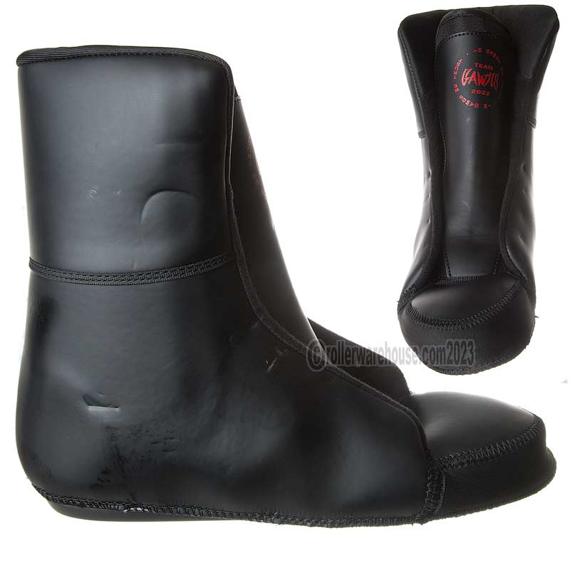 Black leather boot with brand logo on a white background