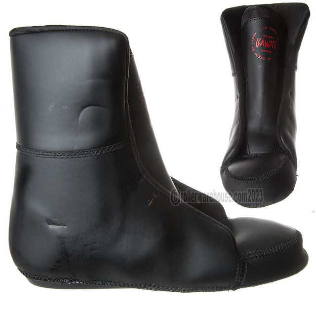 Black leather boot with brand logo on a white background