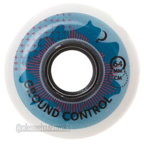 Round Profile Inline skating wheel. 64mm 90a. Aggressive Inline Skating Wheel "Turbulence" Graphic in Blue and Red with Black writing and logo on a natural or white urethane wheel.

Perfect middle ground between small and larger wheels. Round profile feels great right from the start. Great for Anti-rocker or flat setups