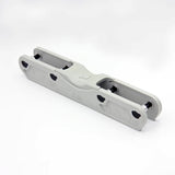 A light grey aggressive inline skate frame with black hardware on a white background.