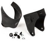 Black plastic aggressive skate cuffs with screws on a white background