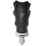 A black inline skate boot with a white wheel base, featuring a jellyfish logo on the side and the brand name 'MESMER' printed on the white base.