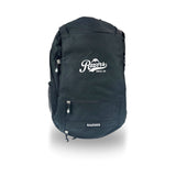 A black canvas backpack with white 'Razors Skate Co' branding on the front, shown against a plain white background.