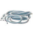 A coiled bundle of light blue laces with visible white 'RZRS' branding printed repeatedly along the surface, photographed on a plain white background.