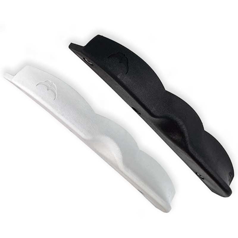 White and black plastic components on a white background