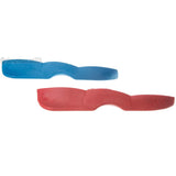 Two curved plastic pieces, one blue and one red, shown on a plain white background.