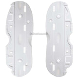 2 plastic white aggressive inline skate sole plate parts featured on a white background