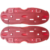A pair of red molded plastic replacement parts, likely aggressive inline skate soles, shown flat against a white background.