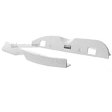 2 plastic aggressive inline skate parts with custom molding, screws and cutouts on a white background