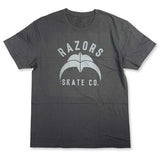 Gray t-shirt with 'Razors Skate Co' logo on a white background
