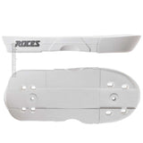 A white soul plate for an aggressive inline skate pictured from both the side and bottom with "roces" branding on the side. The product is featured against a white background.