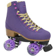 Purple roller skate with beige laces on a white background