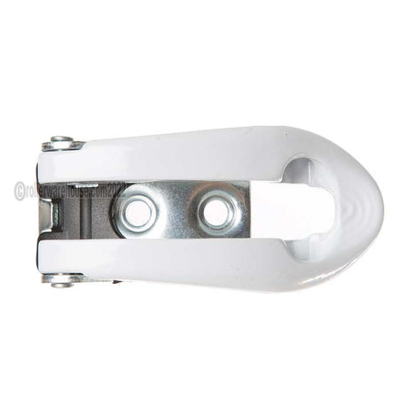 A single White painted aggressive skate buckle on a white background