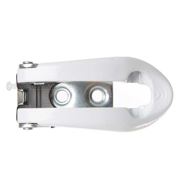 A single White painted aggressive skate buckle on a white background