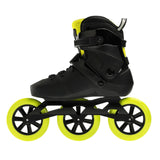A black Rollerblade inline skate with yellow accents and large yellow wheels viewed from the side on a white background.
