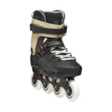 Black and beige inline skate on a white background
