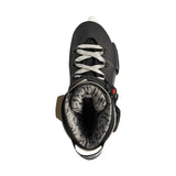 Black and white rollerblade boot viewed from the top on a white background 