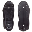 A black plastic aggressive inline skate soul plate part shown from the top and the bottom with holes for screws and ribbed reinforcement featured on a white back ground.