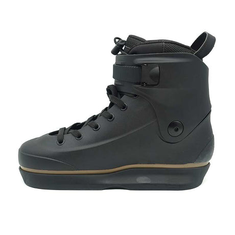 Black high-top sneaker with a white background