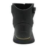 Black boot with a white sole on a white background